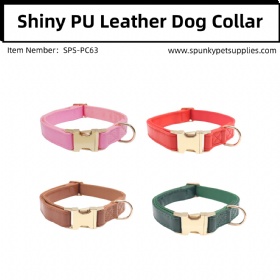 PU Leather Dog Collar with Golden Metal Buckle