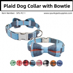 Plaid  Dog Collar with Bowtie